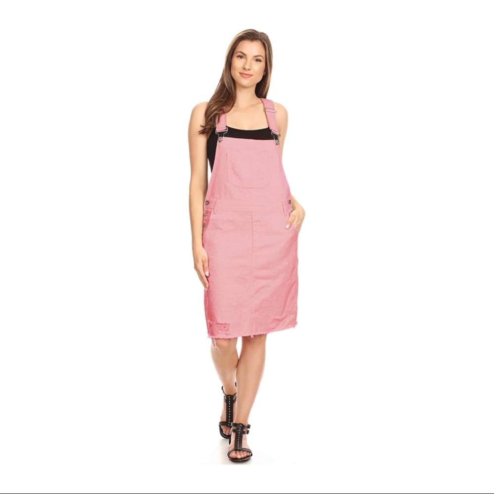 Pink Distressed Overall Jumper Dress